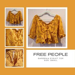 Free People Gardenia Eyelet Crop Top - Golden Yellow - Size Small - Great Condit